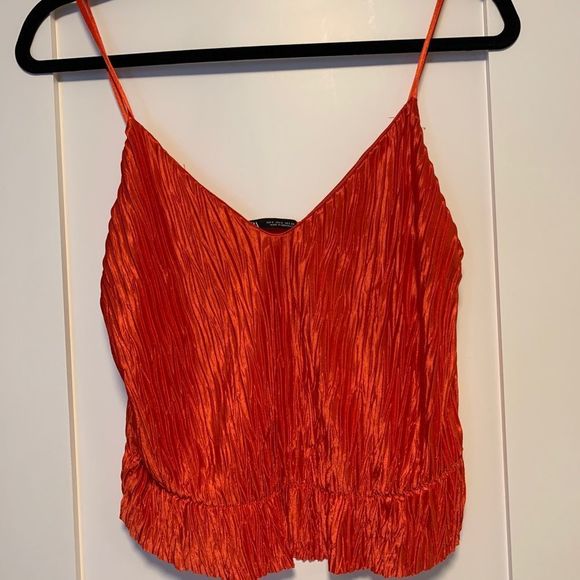 Zara red wrinkle effect satin tank top size S - Picture 5 of 7